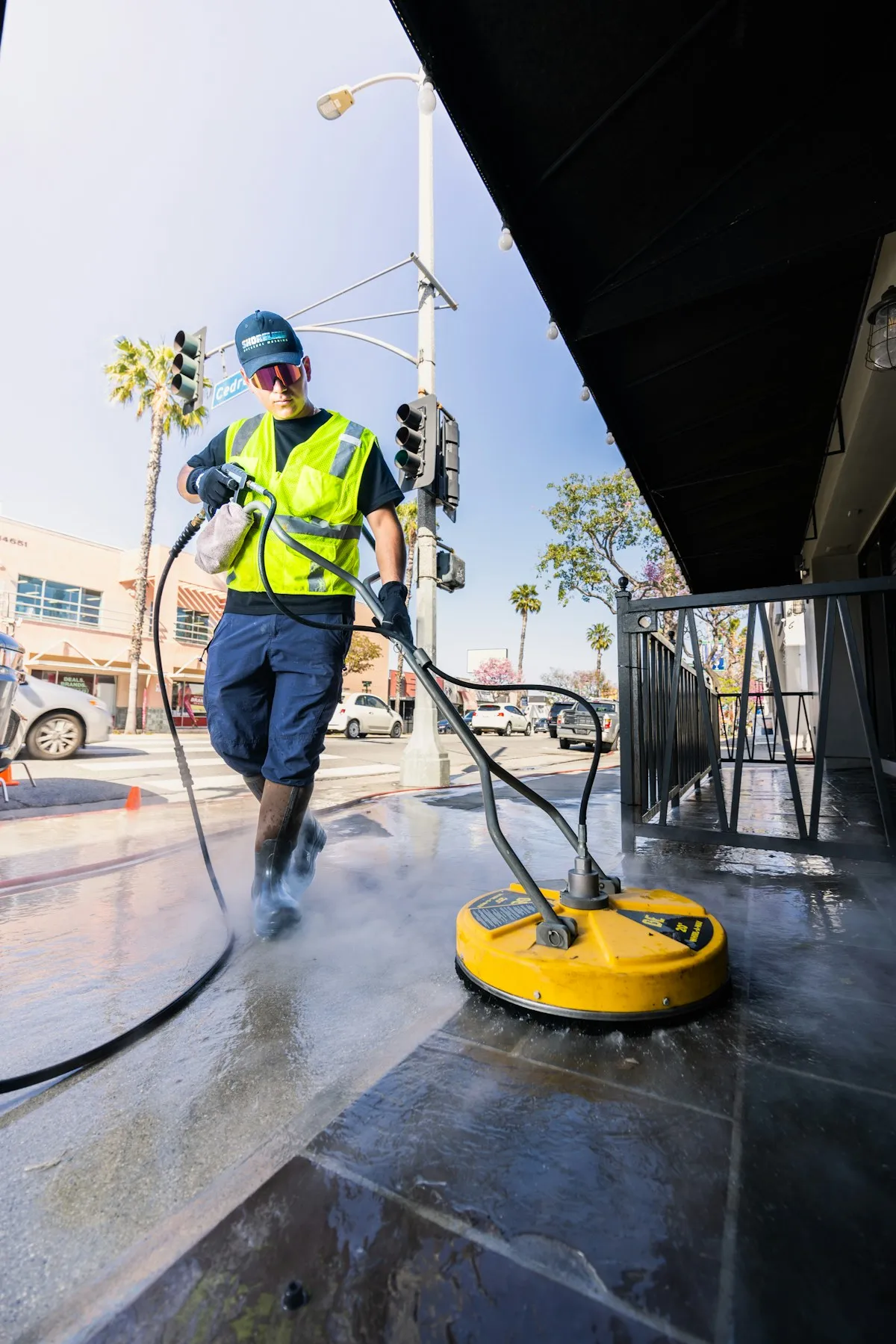 OTF Solutions professional pressure washing a commercial sidewalk